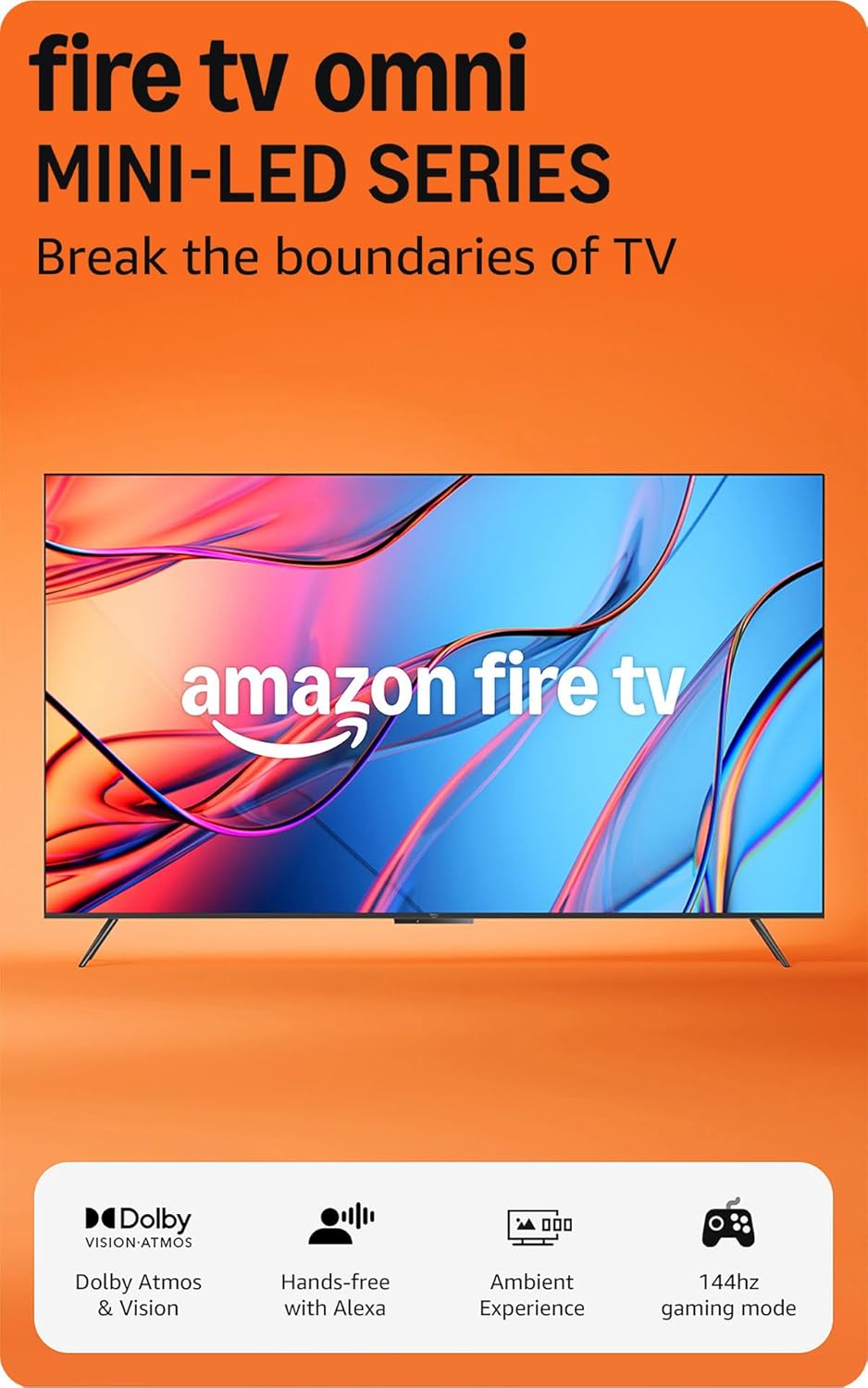 Amazon Fire TV 55" Omni Mini-LED Series, QLED 4K UHD smart TV, Dolby Vision IQ, 144hz gaming mode, Ambient Experience, hands-free with Alexa