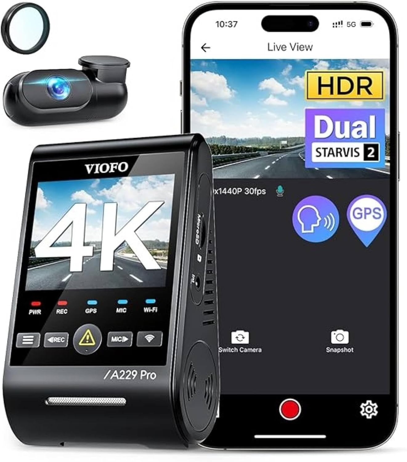 VIOFO A119 Mini 2 Dash Cam 2K 1440P 60FPS, Compact Car Camera with Sony STARVIS 2 Sensor, Super Night Vision, Built-in GPS, Buffered Parking Mode